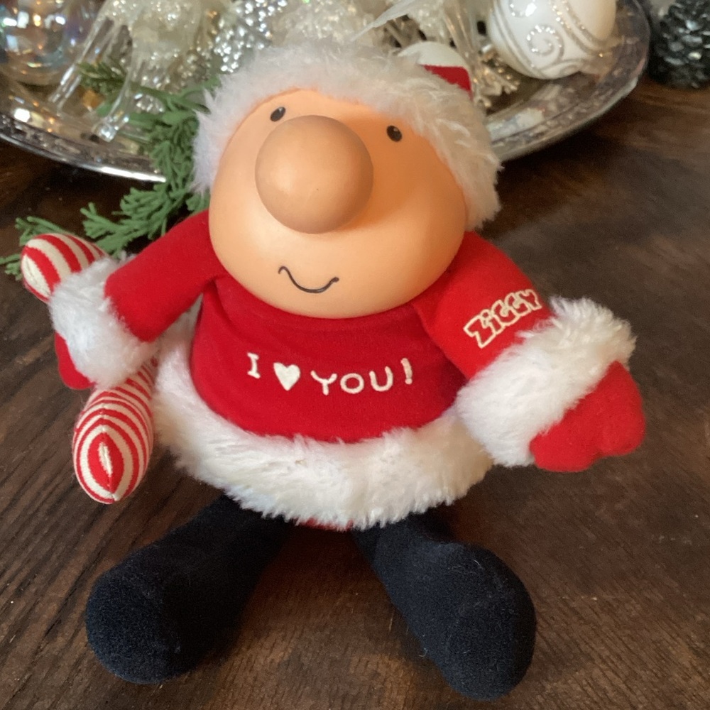Vintage Ziggy Plush Doll Figure Candy Cane I love you! Christmas Vinyl Face